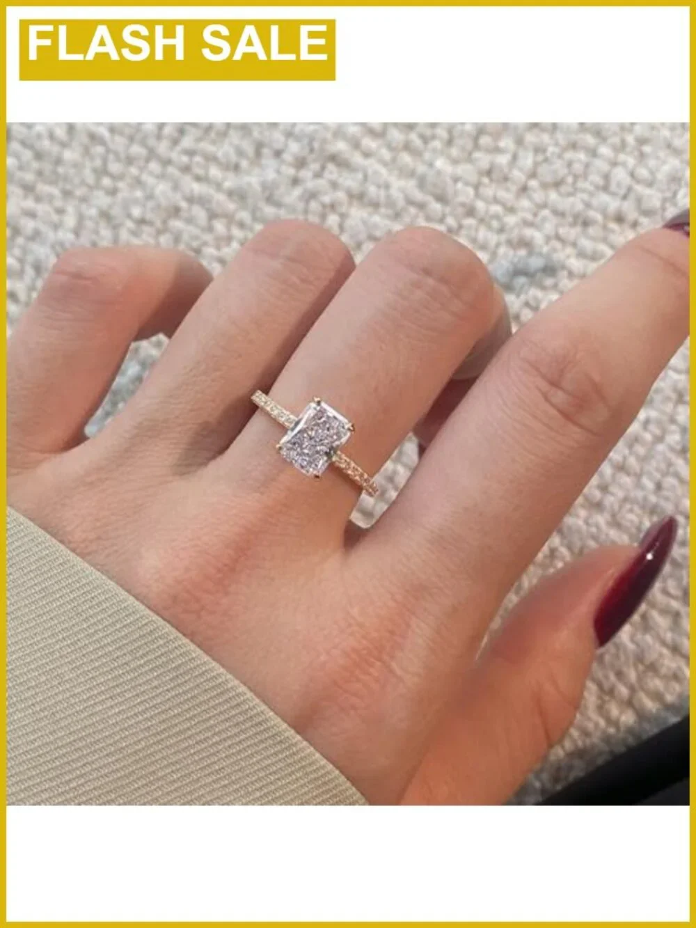 925 Sterling Silver CZ Engagement Ring 2CT Radiant Cut Halo Wedding Band